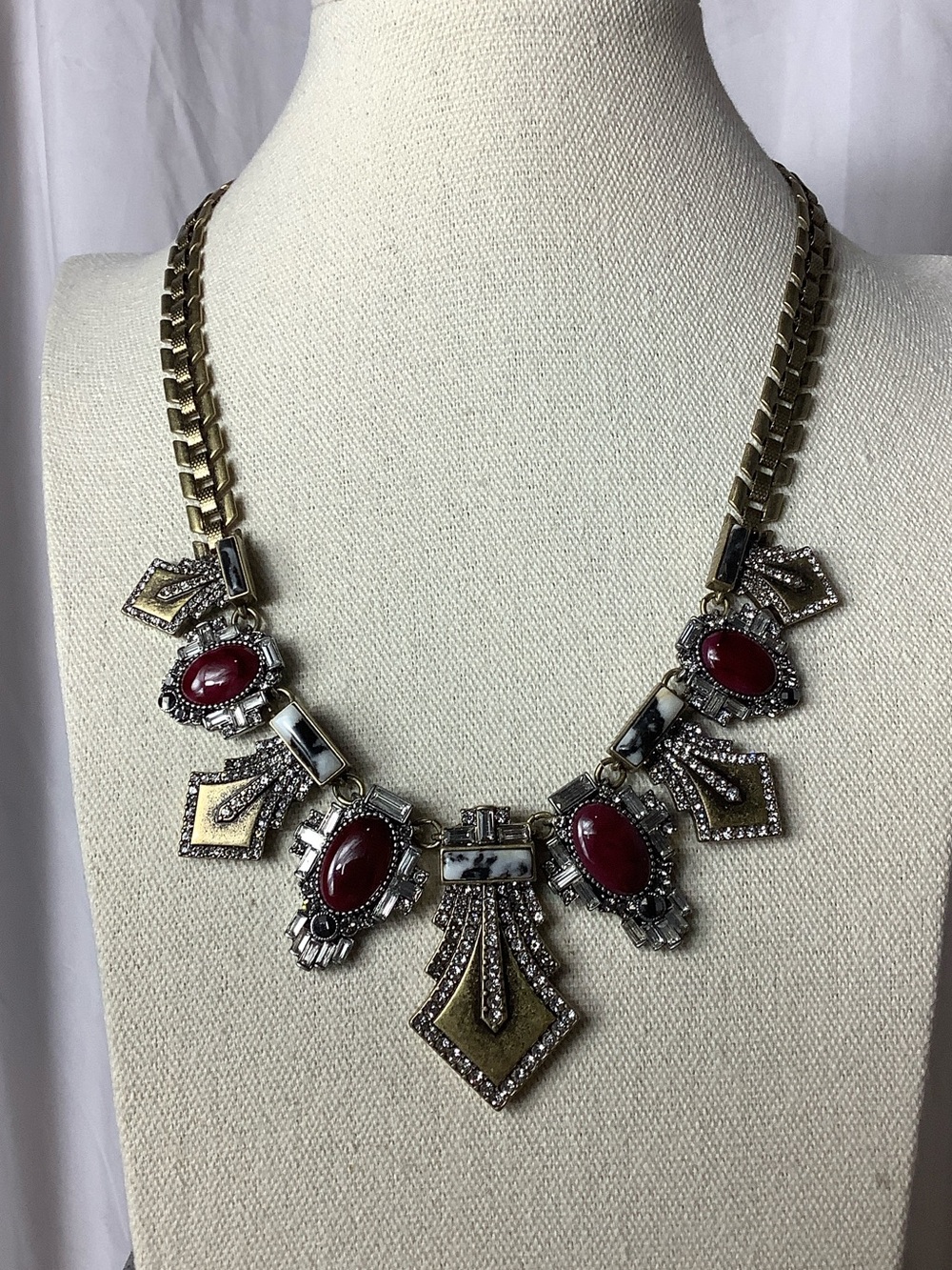 Chloe + Isabel Gold-Tone Necklace with Red Cabochons and Clear Stones